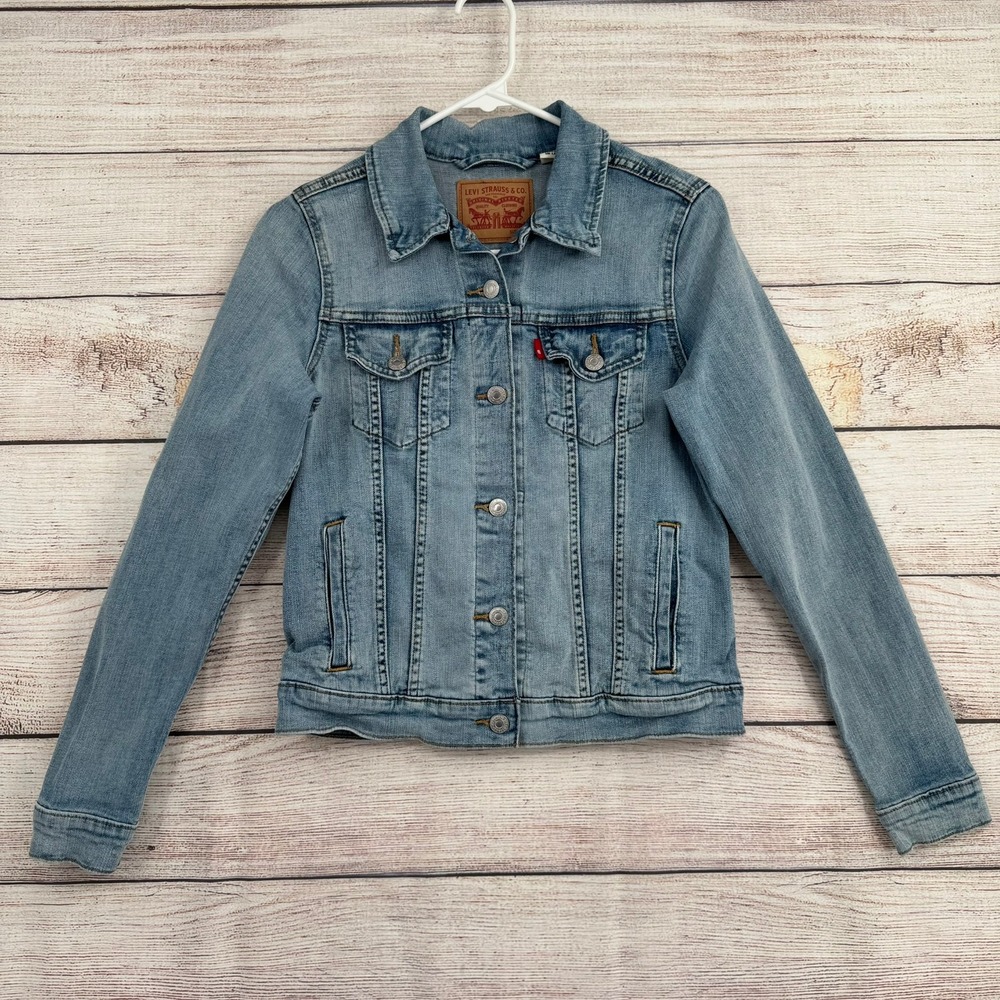Levi's Denim Trucker Jacket Womens S‎ Medium Wash Blue Cotton Blend 29945-0012
